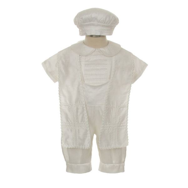 Rain Kids Baby Boys Ivory Silk Stole Hat Baptism Romper Jumpsuit 6-12M - SophiasStyle.com