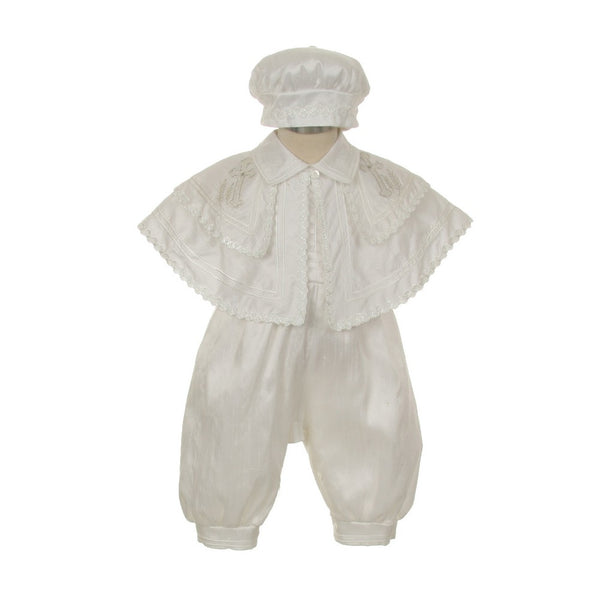 Rain Kids Baby Boys White Silk Cross Cape Hat Baptism Romper Jumpsuit 6-12M - SophiasStyle.com