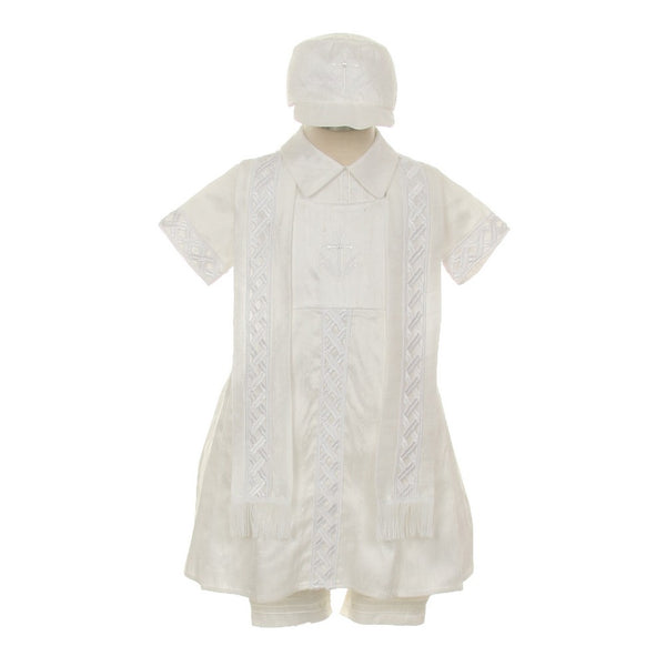Rain Kids Little Boys White Silk Cross Embroidered Hat Stole Baptism Romper 2-3T - SophiasStyle.com