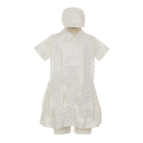 Rain Kids Baby Boys White Silk Cross Embroidered Hat Stole Baptism Romper 6-12M - SophiasStyle.com