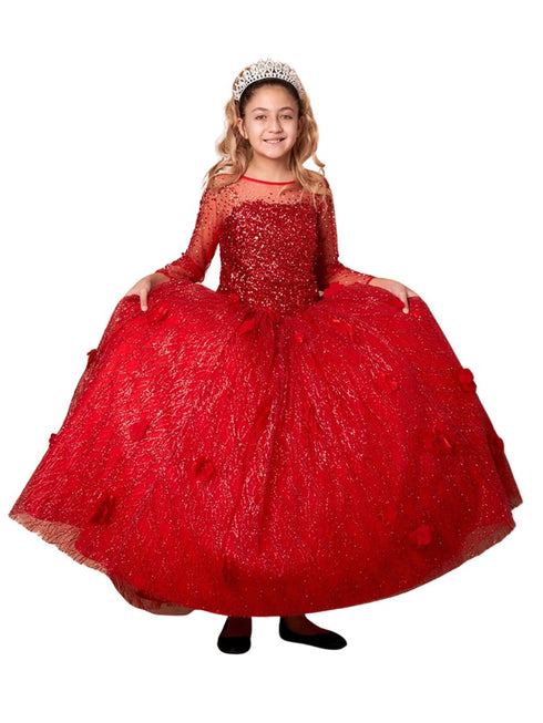 Girls Bahama Blue Floral Appliques Ball Gown 3-16 - SophiasStyle.com