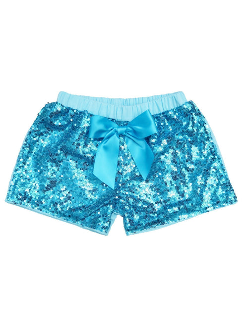 Girls Multi Color Sequin Satin Bow Elastic Waist Shorts 24 Months-6 - SophiasStyle.com