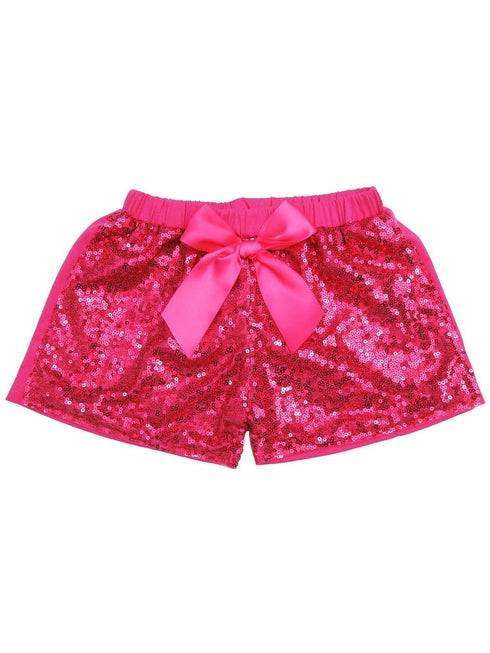 Girls Multi Color Sequin Satin Bow Elastic Waist Shorts 24 Months-6 - SophiasStyle.com