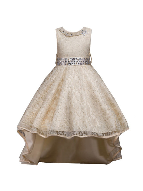 Rain Kids Girls Multi Color Beaded Full Lace Hi-Low Flower Girl Dress 4-14 - SophiasStyle.com