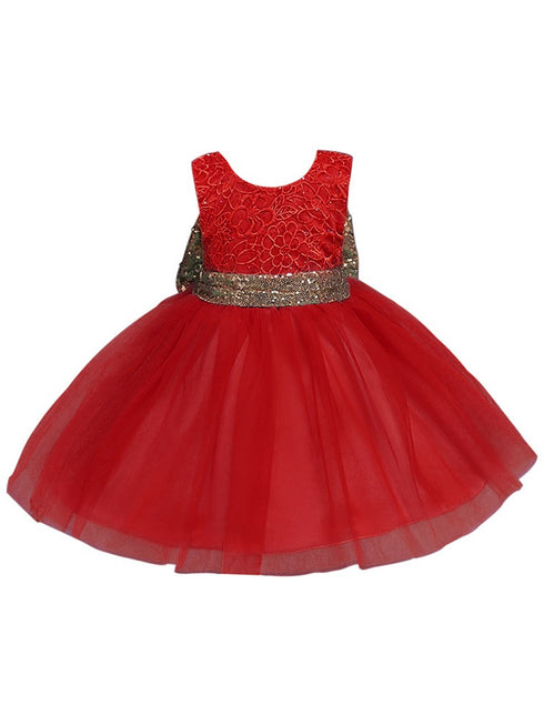 Rain Kids Girls Multi Color Beaded Floral Lace Bow Flower Girl Dress 6M-12 - SophiasStyle.com