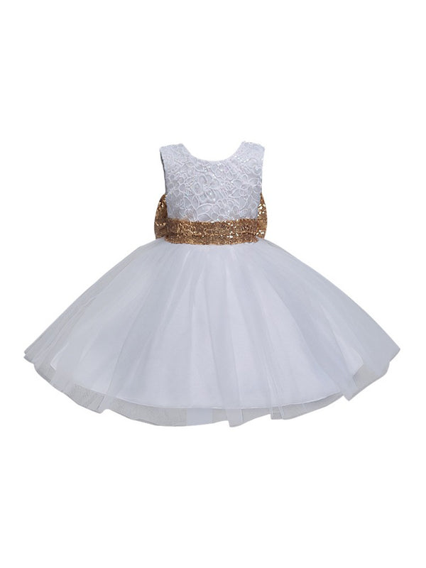 Rain Kids Girls Multi Color Beaded Floral Lace Bow Flower Girl Dress 6M-12 - SophiasStyle.com