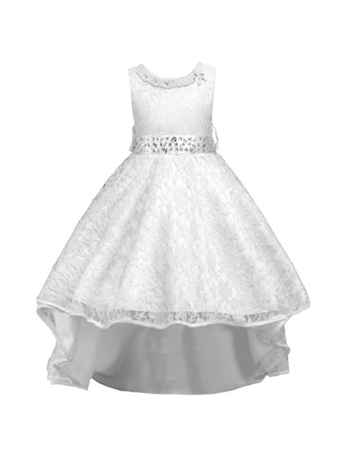 Rain Kids Girls Multi Color Beaded Full Lace Hi-Low Flower Girl Dress 4-14 - SophiasStyle.com