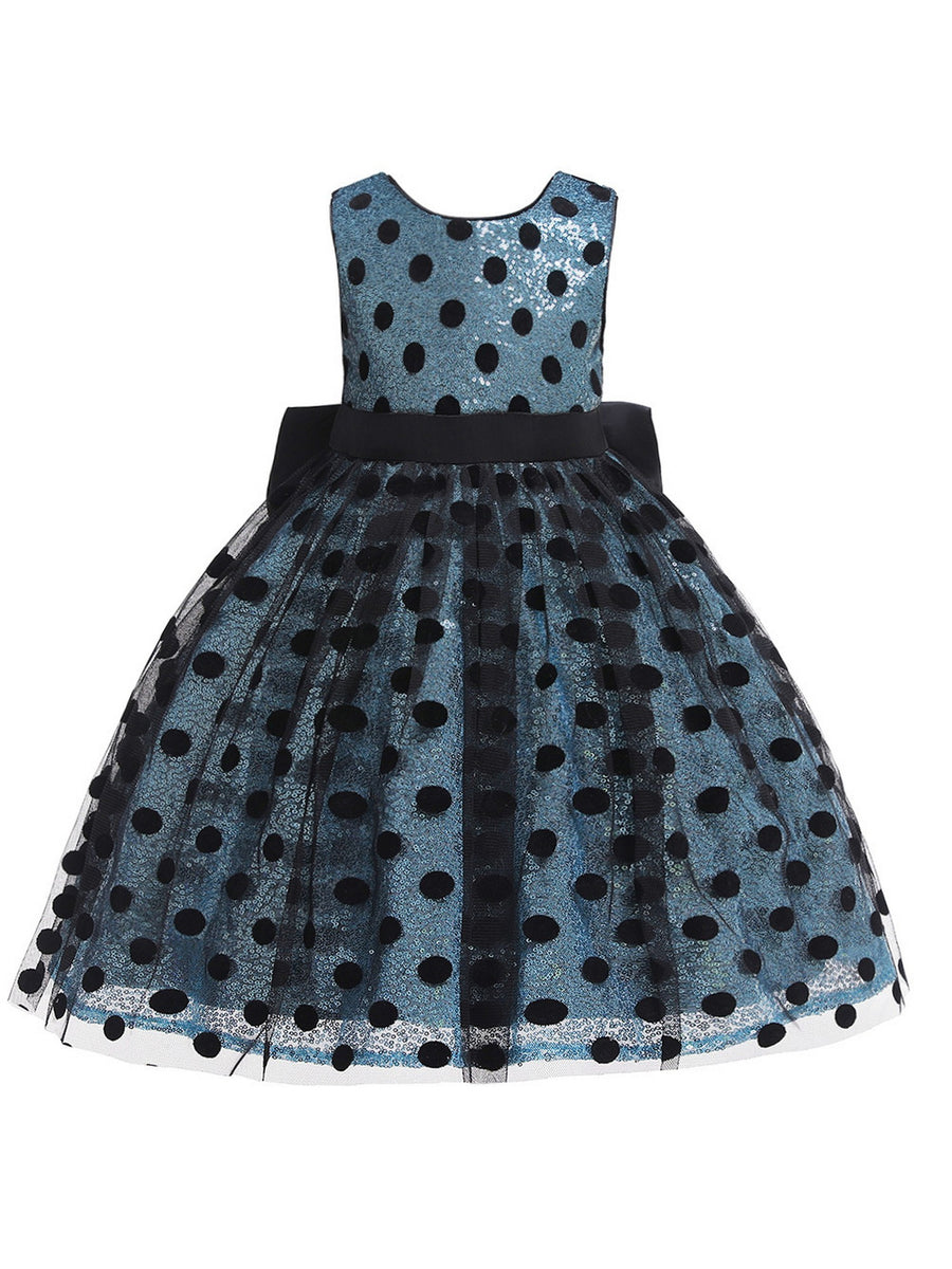 Rain Kids Little Girl Fuchsia Sequin Black Polka Dot Tulle Christmas Dress
