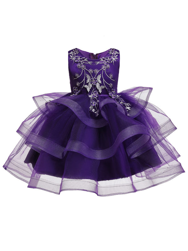Rain Kids Girls Multi Color Floral Applique Tulle Skirt Christmas Dress 12M-8 - SophiasStyle.com