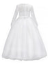Rainkids Big Girls White Lace Long Sleeve Illusion Neck Communion Dress 7-16 - SophiasStyle.com