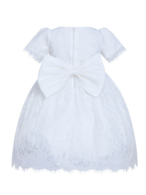 Rainkids Little Girls White Pearl Lace Bonnet Full Length Christening Gown 0-4 - SophiasStyle.com