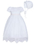 Rainkids Baby Girls White Puff Sleeves Lace Bonnet Christening Gown 0-3 - SophiasStyle.com