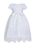 Rainkids Baby Girls White Puff Sleeves Lace Bonnet Christening Gown 0-3 - SophiasStyle.com