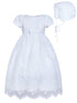 Rainkids Baby Girls White Puff Sleeves Lace Bow Bonnet Christening Gown 0-3 - SophiasStyle.com