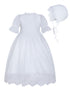 Rainkids Baby Girls White Puff Sleeves Scalloped Hem Bonnet Baptism Gown 0-3 - SophiasStyle.com