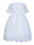 Rainkids Baby Girls White Puff Sleeves Scalloped Hem Bonnet Baptism Gown 0-3 - SophiasStyle.com