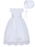 Rainkids Baby Girls White Ruffled Sleeves Bow Bonnet Christening Gown 0-3 - SophiasStyle.com