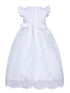 Rainkids Baby Girls White Ruffled Sleeves Bow Bonnet Christening Gown 0-3 - SophiasStyle.com