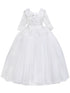 Rainkids Big Girls White Sheer Sleeve Lace Applique Tulle Communion Dress 7-16 - SophiasStyle.com