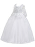 Rainkids Big Girls White Sheer Sleeve Lace Applique Tulle Communion Dress 7-16 - SophiasStyle.com