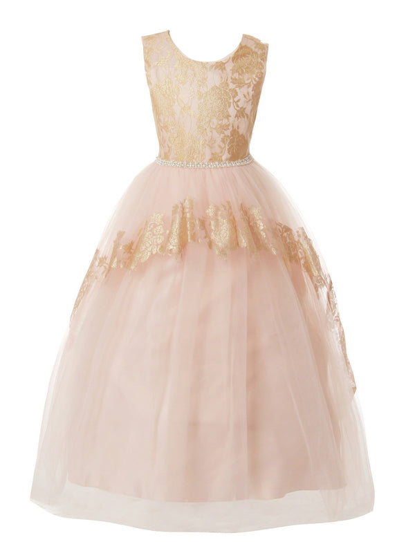 Rain Kids Big Girls Blush Floral Trim Accent Glamorous Occasion Dress 8-14 - SophiasStyle.com