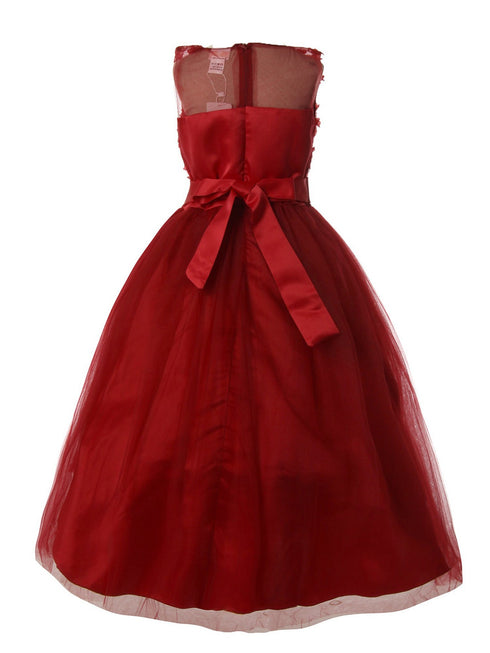 Rain Kids Big Girls Burgundy 3D Floral Applique Elegant Christmas Dress 8-14 - SophiasStyle.com