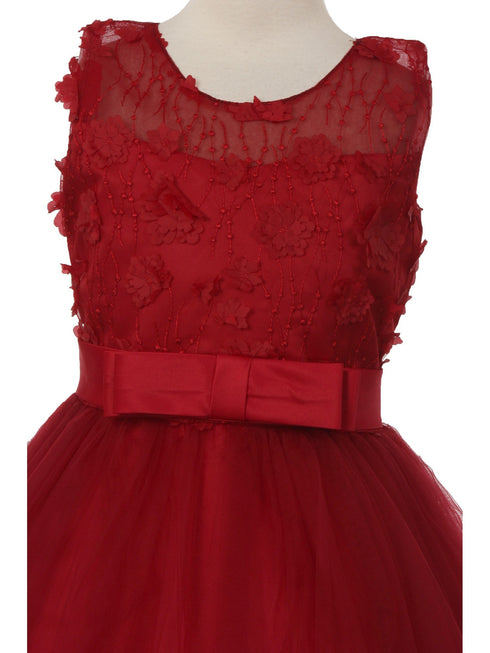 Rain Kids Big Girls Burgundy 3D Floral Applique Elegant Christmas Dress 8-14 - SophiasStyle.com