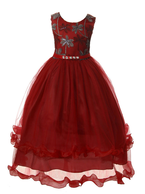Rain Kids Girls Multi Color Rhinestone Long Tulle Christmas Dress 3-12 - SophiasStyle.com