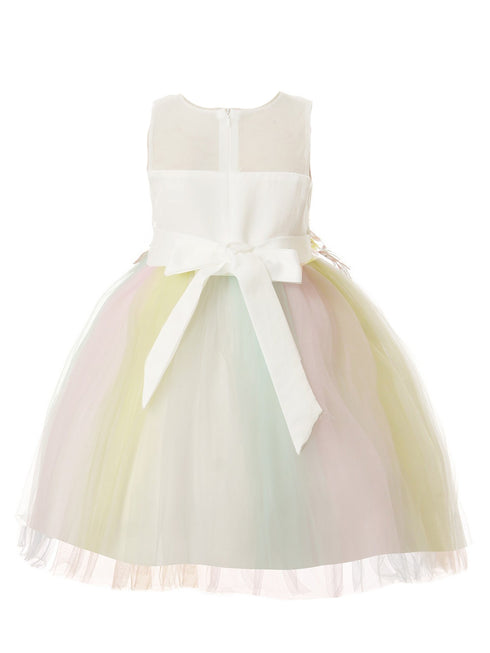 Rain Kids Girls Multi Color 3D Floral Applique Tulle Flower Girl Dress 3-10 - SophiasStyle.com