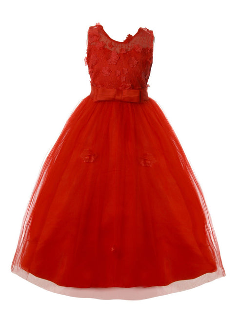 Rain Kids Big Girls Red 3D Floral Applique Elegant Christmas Dress 8-14 - SophiasStyle.com