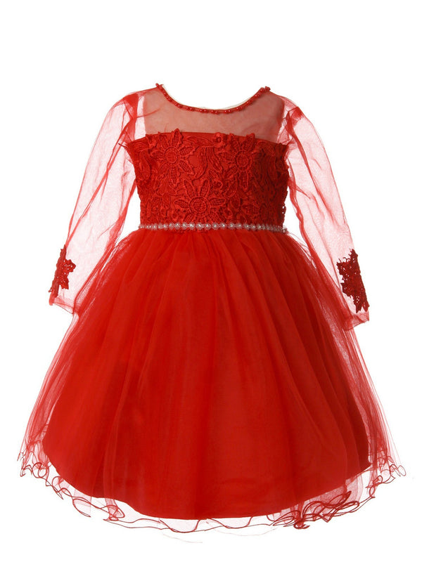 Rain Kids Little Girls Multi Color Tulle Sleeve Pearl Lace Flower Girl Dress 1-6 - SophiasStyle.com