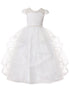 Rainkids Big Girls White Cap Sleeve Pearls Rhinestones Bow Communion Dress 7-16 - SophiasStyle.com