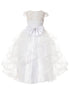 Rainkids Big Girls White Cap Sleeve Pearls Rhinestones Bow Communion Dress 7-16 - SophiasStyle.com