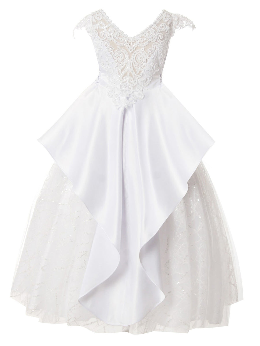 chinese dress ladies Joan Calabrese Beaded Lace Short Sleeve Communion Dress 120356 main image 1