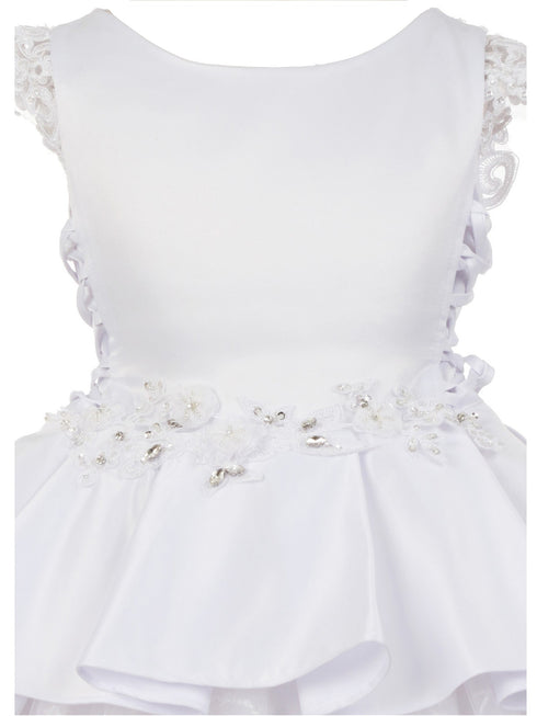 Rainkids Girls White Embroidered Cap Sleeve Tunic Sequins Communion Dress 7-16 - SophiasStyle.com