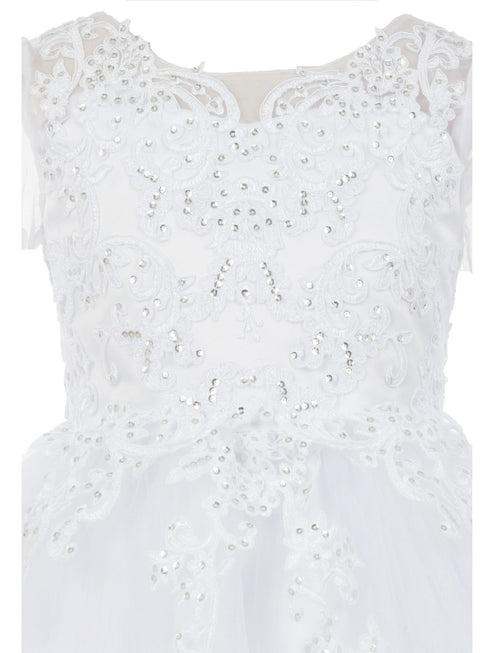 Rainkids Girls White Long Sleeve Lace Sequins Plus Size Communion Dress 7.5-16.5 - SophiasStyle.com