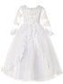 Rainkids Girls White Long Sleeve Lace Sequins Plus Size Communion Dress 7.5-16.5 - SophiasStyle.com