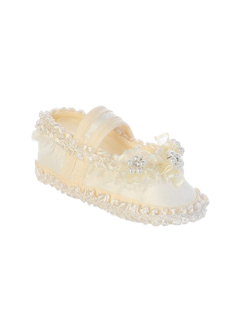Tip Top Kids Baby Girls Ivory Pearls Flower Strap Baptism Shoes S-L - SophiasStyle.com