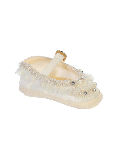 Tip Top Kids Baby Girls Ivory Pearls Rhinestones Buckle Strap Baptism Shoes S-L - SophiasStyle.com