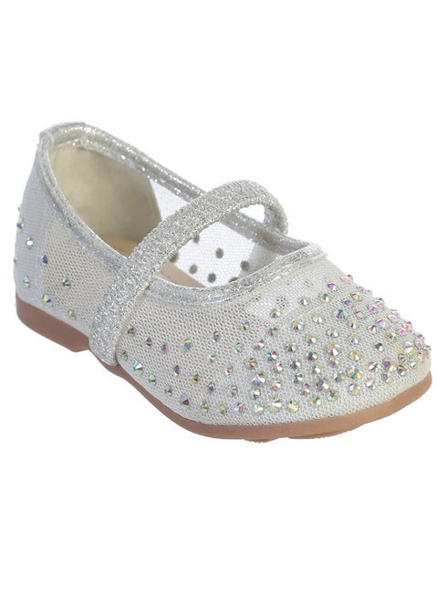 Baby Girls Silver Rhinestone Elastic Strap Mesh Ballet Flats 1-4 Baby - SophiasStyle.com