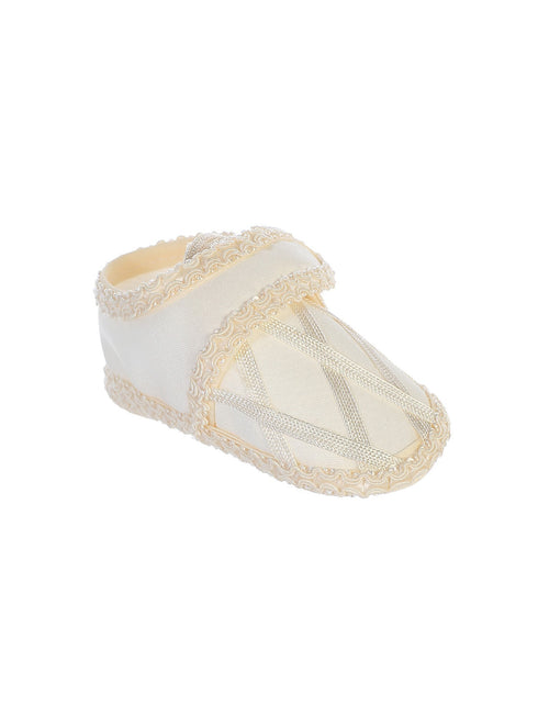 Baby Boys Ivory Satin Hook And Loop Strap Baptism Shoes S-L - SophiasStyle.com
