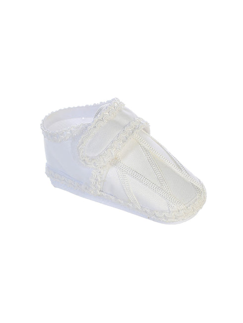Baby Boys White Satin Hook And Loop Strap Baptism Shoes S-L - SophiasStyle.com