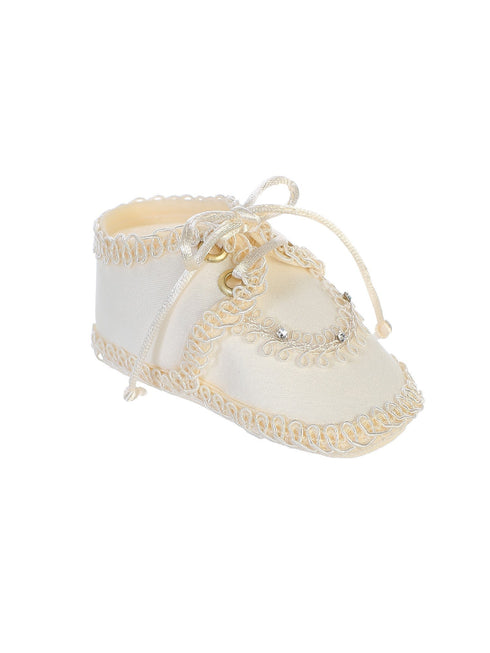 Baby Boys Ivory Satin Rhinestones Laces Baptism Shoes S-L - SophiasStyle.com