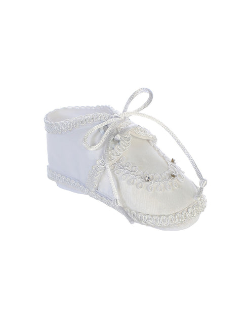 Baby Boys White Satin Rhinestones Laces Baptism Shoes S-L - SophiasStyle.com