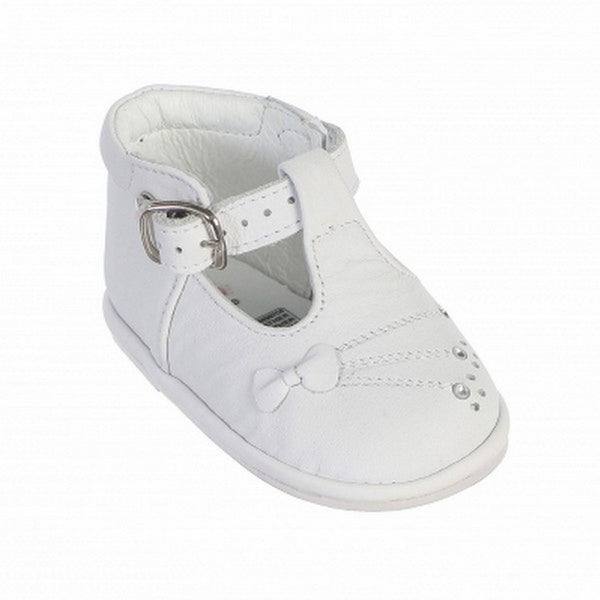 Girls White T-Strap Buckled Closure Leather Baptism Dress Shoes 4 Baby - SophiasStyle.com