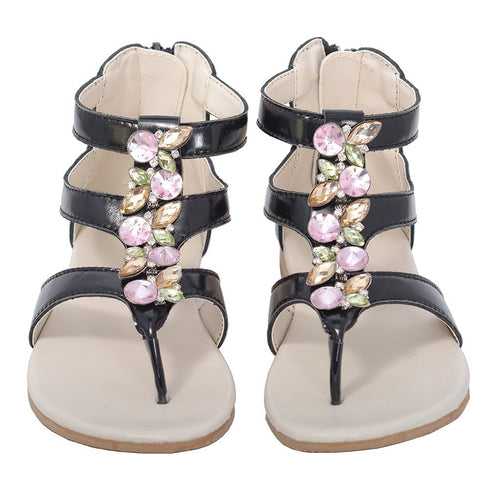 L'Amour Black Jeweled Gladiator T Strap Sandal Little Girl 11-4 - SophiasStyle.com