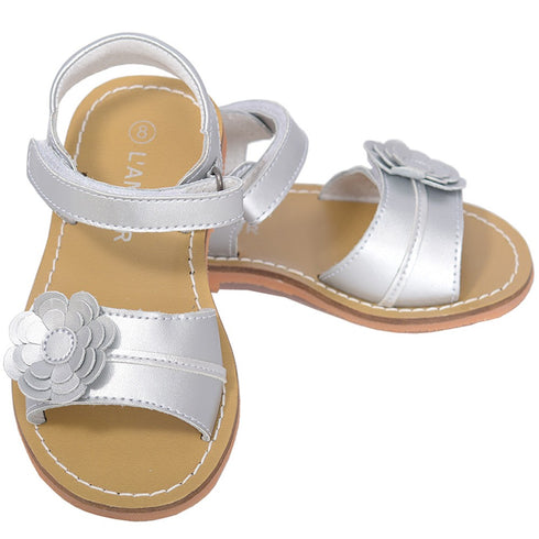 L'Amour Silver Flower Spring Summer Sandal Shoe Toddler Girl 5-10 - SophiasStyle.com