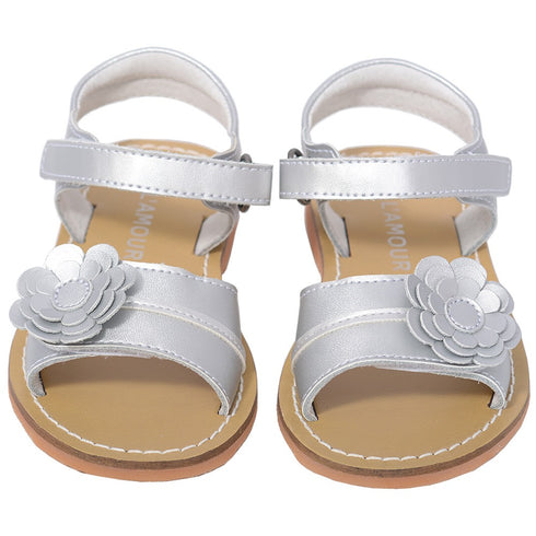 L'Amour Silver Flower Spring Summer Sandal Shoe Toddler Girl 5-10 - SophiasStyle.com