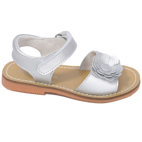 L'Amour Silver Flower Spring Summer Sandal Shoe Toddler Girl 5-10 - SophiasStyle.com