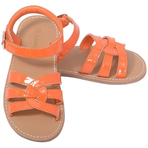 L'Amour Patent Orange Woven Strap Summer Sandals Toddler Girls 5-10 - SophiasStyle.com